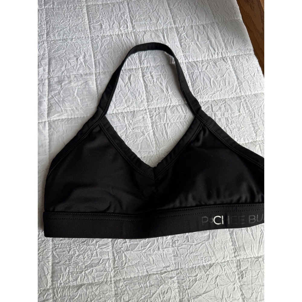 Pochee Bum Womens Halter Sports Bra Black V-Neck Activewear Top Size M